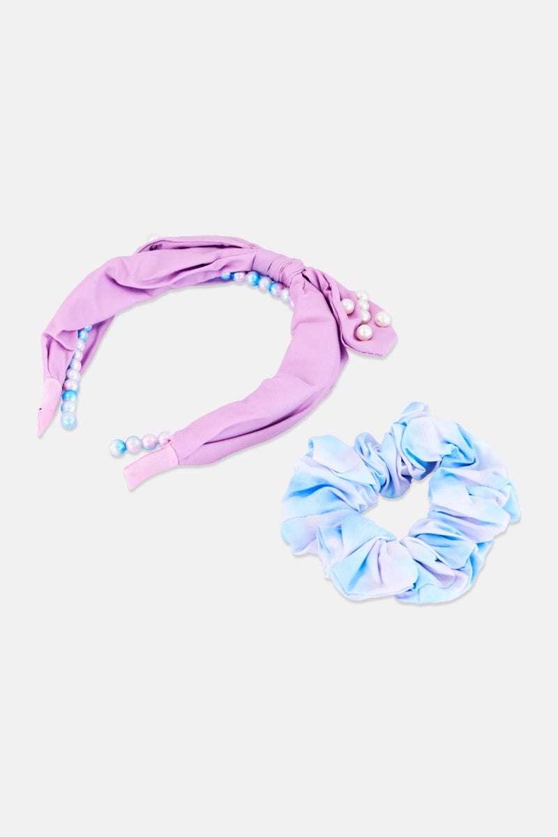 Expressions Kids Girl 3 Pieces Beaded Head Band With Scrunchie Set, Multicolor - Image 3